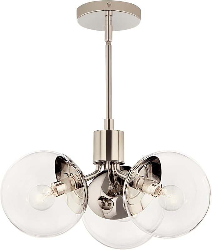 KICHLER Silvarious 3-Light Convertible Pendant, Soft Modern Light with Clear Glass in Polished Nickel, for Hallway, Dining Nook, Bedroom or Kitchen (9.5" x 16.5"),52700PNCLR
