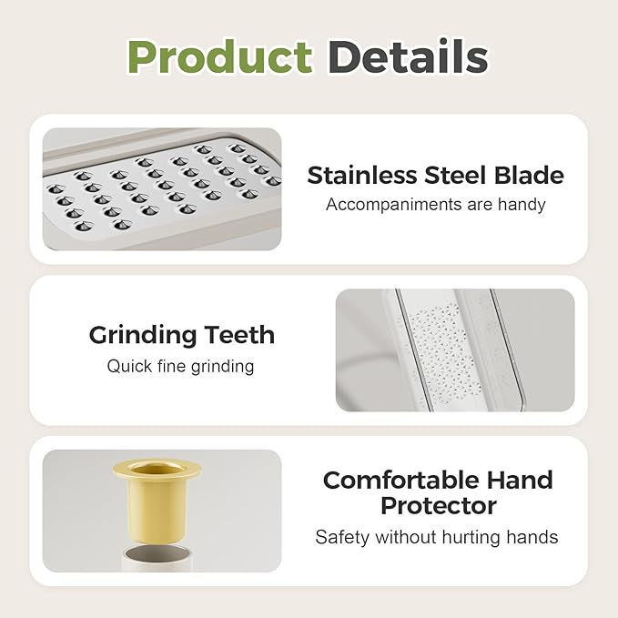 Multifunctional Garlic Grinder & Mandoline Slicer,2025 New Mini Ginger Garlic Grinding Planer Chopper Hand Press Vegetable Mandoline Cutter Tool with Container (Creamy/2PCS)