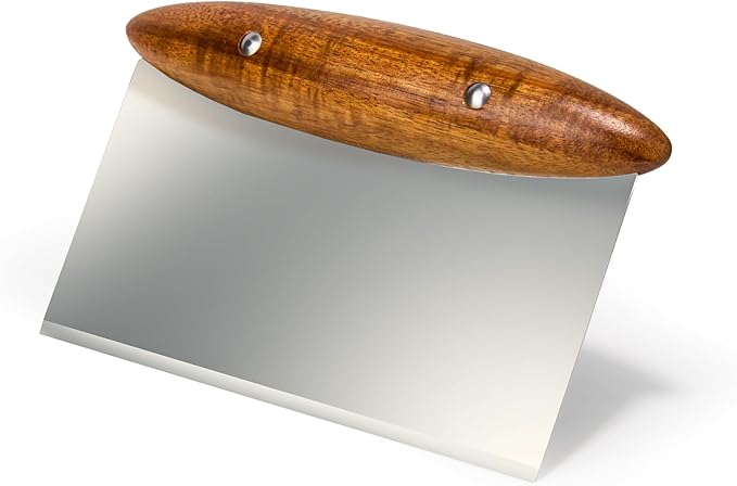 Nambe x Tom Papa Breaking Bread Bench Scraper - Stainless Steel Dough Cutter with Acacia Wood Handle, Contemporary Modern Baking Tool for Bread, Pastry & Countertop Use - Essential Kitchen Gadget
