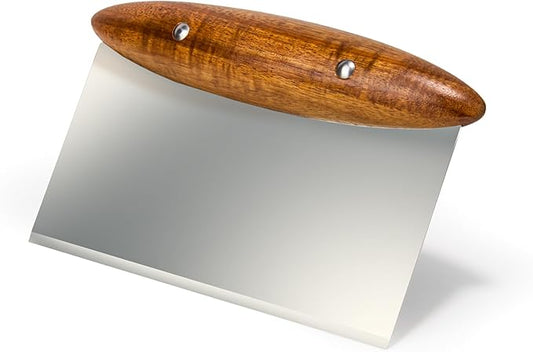 Nambe x Tom Papa Breaking Bread Bench Scraper - Stainless Steel Dough Cutter with Acacia Wood Handle, Contemporary Modern Baking Tool for Bread, Pastry & Countertop Use - Essential Kitchen Gadget