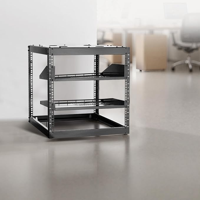 VEVOR 10U Server Rack, Open Frame Network Rack,4-Post Floor Standing or Wall Mounted, Includes 2PCS Vented 1U Rack Shelves & Mounting Hardware, Computer Wall Rack for 19" IT/AV Equipment
