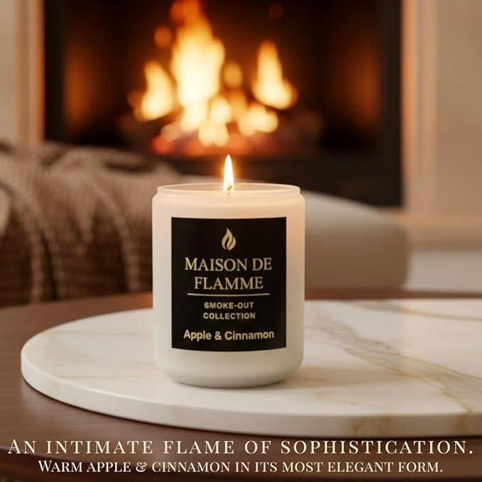 Apple & Cinnamon Odor-Eliminating Scented Candle (White Jar, 200g/7oz) | Long-Lasting Premium Soy Wax Candle for Smoke, Kitchen & Pet Odors