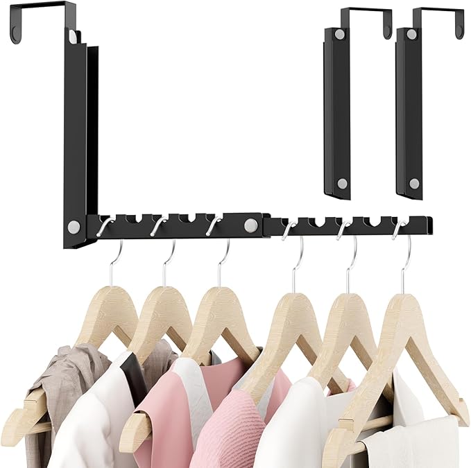 Over The Door Hooks, Small Space Double Folding Portable Over The Door Drying Rack for Laundry, Bathroom, Bedroom, Travel Storage and Drying (2Pack,Black)