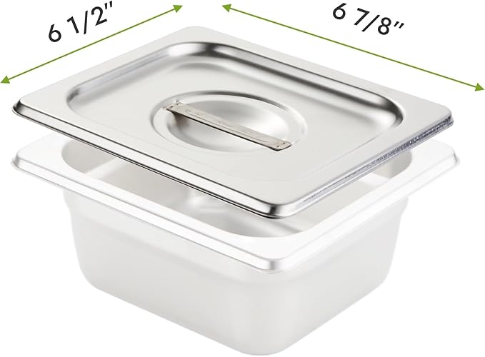 HECMAC 6-Pack 1/6 Size Hotel Pan Cover,Stainless Steel Solid Steam Table Catering Food Pan Lid with Handle
