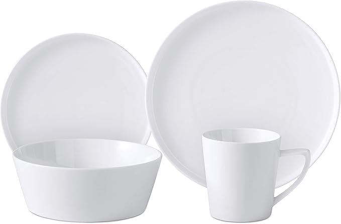 Bone China Cone Shape, Elegance White 16pc Dinnerware Set