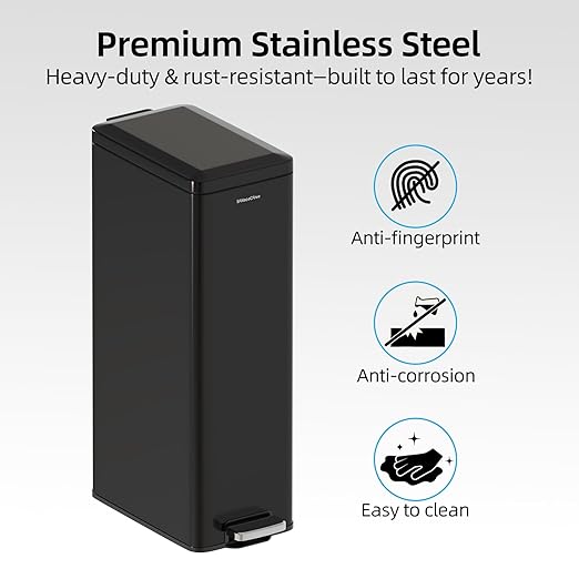 Soft-Close Trash Can with lid，8 Gallon/30L Anti-Fingerprint Stainless Steel Garbage Can with Foot Pedal for Kitchen
