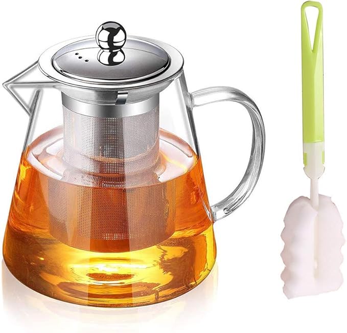 1300ml (43oz) Upgraded Glass Teapot with Infuser,Heat Resistant with Removable Infuser, Borosilicate Clear Glass Tea Pots for Loose Leaf Tea and Blooming Tea Cook teapot