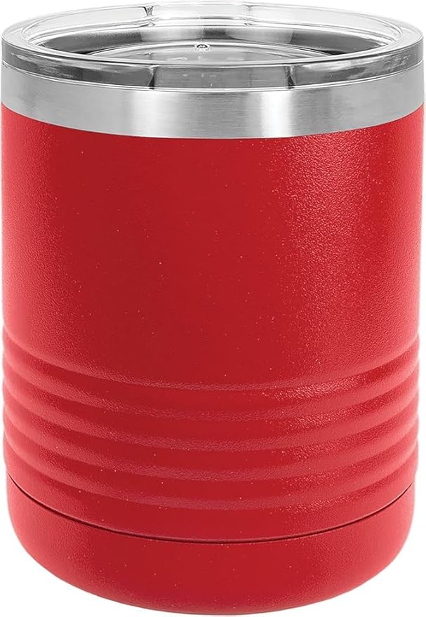 CRAZYDAISYWORLD Customized Polar Camel 10 oz. Vacuum Insulated Round neck Tumbler with Clear Lid Personalized With Your Text (Red)
