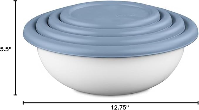 Sterilite Covered Bowl Set, Plastic Nesting Kitchen Mixing Bowls with Pour Spout, Meal Prep Food Storage Containers with Lids, Washed Blue (Set of 6)