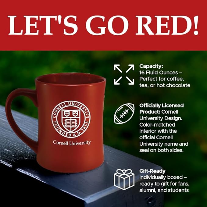 Cornell Big Red Ceramic 16oz Sculpted Mug – Official Team Logo Coffee Cup – Handwash Recommended – Individually Boxed