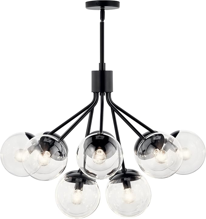 KICHLER Silvarious 12-Light Convertible Chandelier, Soft Modern Light with Clear Glass in Black, for Dining Room, Living Room, Bedroom or Foyer (22.25" x 30"), 52701BKCLR