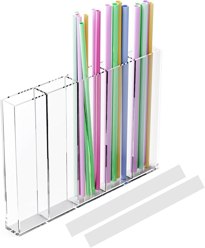 Straw Holder for Cabinet Door, Clear Acrylic Straw Holder Fits Different Lengths, Fully Enclosed Design for Neat Cabinet Organization