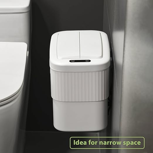 Sensor Hanging Trash Can with Lid 2.5 Gallon,Motion Sensor Garbage Can, Bathroom Trash Cans,Smart Trash Bin,Mountable/Desk for Kitchen Compost Bin,Liveroom,Office,White