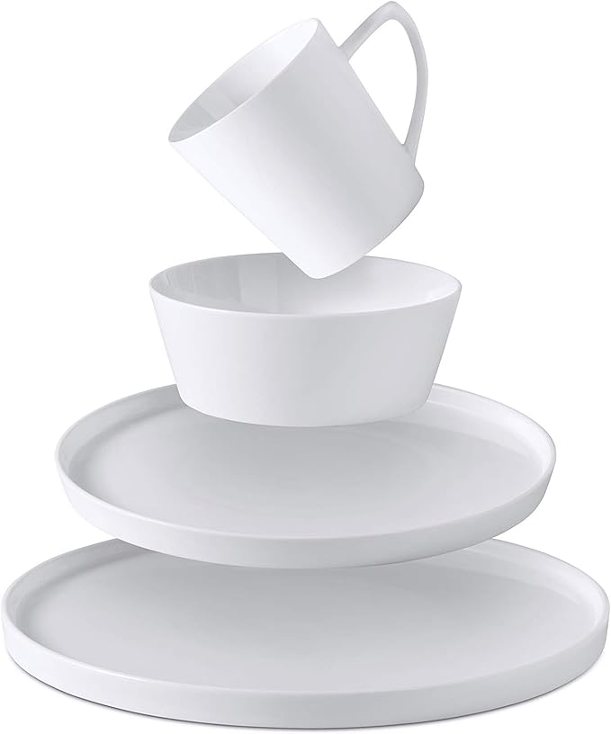 Bone China Cone Shape, Elegance White 16pc Dinnerware Set