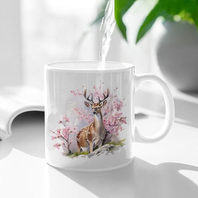 Coffee Mugs Deer Pattern Ceramic Latte Mug with Handle 11 OZ for Men Women for Latte Cappuccino Cocoa Milk Dishwasher & Microwave Safe