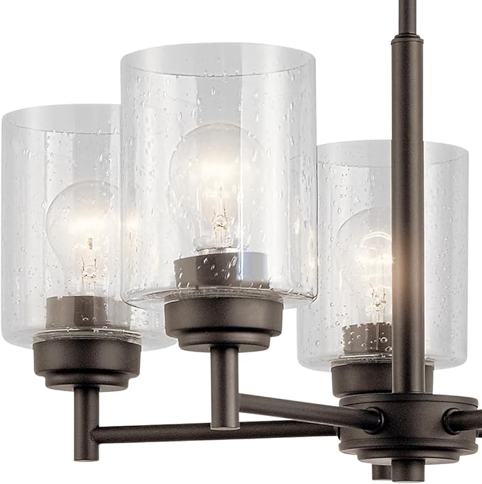 Kichler Winslow 19.75" Chandelier in Olde Bronze®, 5-Light Chandelier for Dining Room, Living Room, or Bedroom, Clear Seeded Glass, (19.75" W x 16" H), 44030OZ