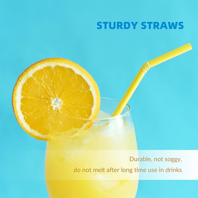 200pcs Colorful Flexible Straws Plastic-Free, 7.75" Compostable Disposable Drinking Straws for Party/Home Use,Biodegradale Eco-Friendly Bendable Straws -5 Assorted Color