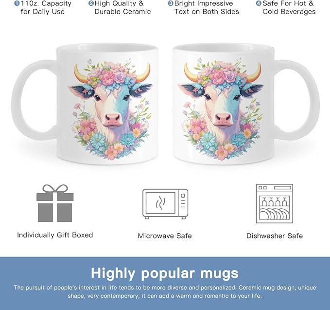 Coffee Mugs Ceramic Latte Mug with Handle Highland Cow Pattern 11 OZ for Men Women for Latte Cappuccino Cocoa Milk Dishwasher & Microwave Safe