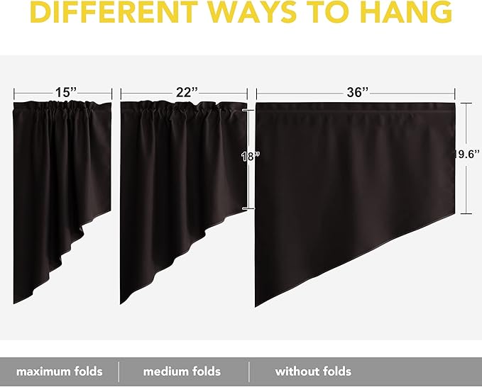 NICETOWN Home Fashion Pole Pocket Kitchen Tier Curtains- Solid Tailored Scalloped Valance/Swags for Cafe/Bar Window/Thanksgiving (2 Panels, 36 X 36 Each Panel, Brown)