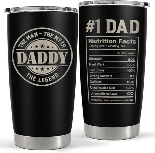 SANDJEST Daddy The Man The Myth The Legend Tumbler with Lid - 20oz Insulated Stainless Steel Mug - Coffee Mug for Sport Office Travel