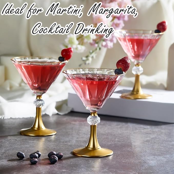 Gold Rim Crystal Martini Cocktail Glasses Glassware Drinkware Rimmed Drinking Trim Fancy Set of 6 Coupe Plated Glass Christmas Stem Stemmed Style Unique Bar Drink Handmade Holiday Luxury