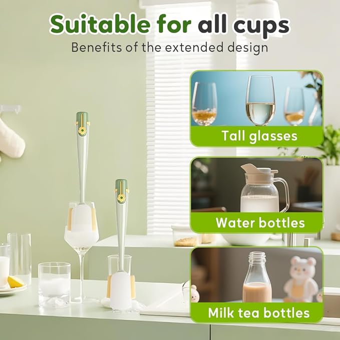 5-in-1 Bottle Cleaning Brush Set, Multifunctional Household Cleaning Kit with Long Flexible Scrubber,for Narrow Mugs, Stainless Steel Cups, Baby Bottles and Tumbler (Green, 1 pcs)