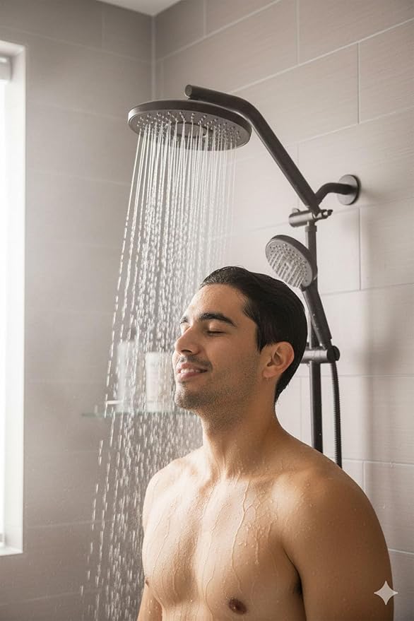 Shower Head with Filters - High Pressure Shower Filter Heads for Hard Water with Handheld - Dual Filtration Removes Chlorine, Fluoride, Heavy Metals (Black)