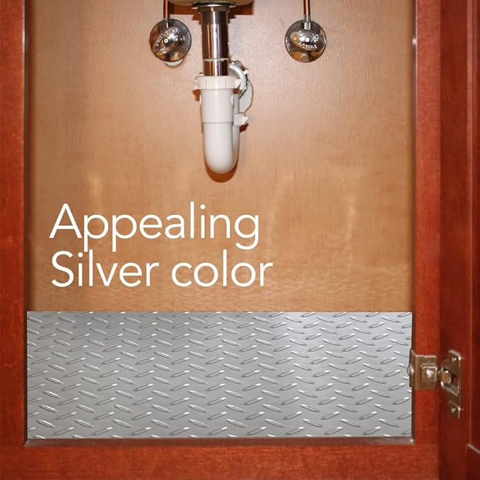RESILIA - Premium Under The Sink Mat- Large Universal Size, Cut to Fit Cabinets, Shelf & Drawer Liners, Thick Plastic Diamond Plate Surface, 24 x 48 inches, Silver, Made in The USA