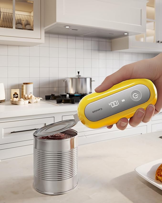 Canslab RETRO Electric Can Opener, Auto-Stop One-Touch Operation, USB Rechargeable with LED Battery Track, Side Cut Smooth Edge Can Opener for Seniors with Arthritis, Wall-Mountable Small Size,Yellow