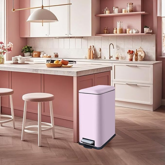8 Gallon Step Trash Can with Soft Close Lid, 30L Stainless Steel Garbage Can, Fingerprint Resistant with Removal Inner Bucket, Pink Trash Can for Home, Kitchen, Laundry Room, Office, Bathroom