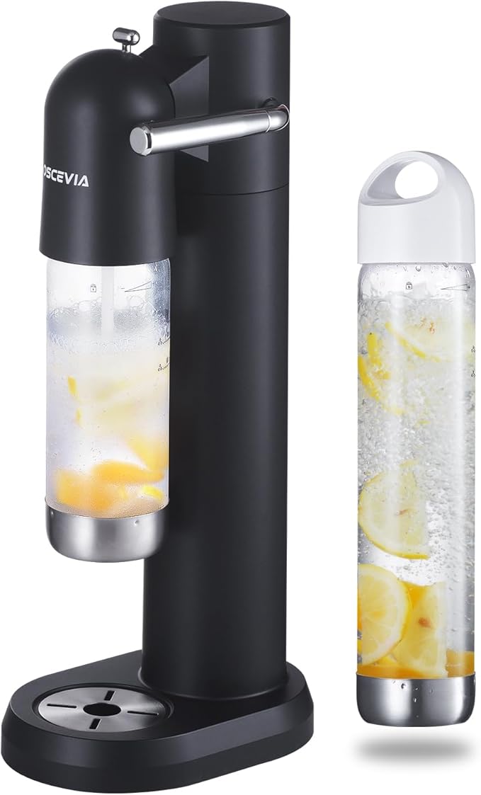 Sparkling Water Machine Soda Maker Beverage Drink Dispenser for Home, Soda Streaming Maker with BPA Free Bottles(1L+0.5L), Seltzer Fizzy Maker Compatible with Screw-in 60L CO2 (NOT Included), Black