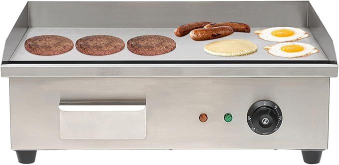Electric Countertop Griddle Commercial BBQ Grill, Stainless Steel BBQ Flat Top Grill Hot Plate Countertop Electric Stove with Adjustable Thermostatic Control for Steak Kitchen (3KW Style B)