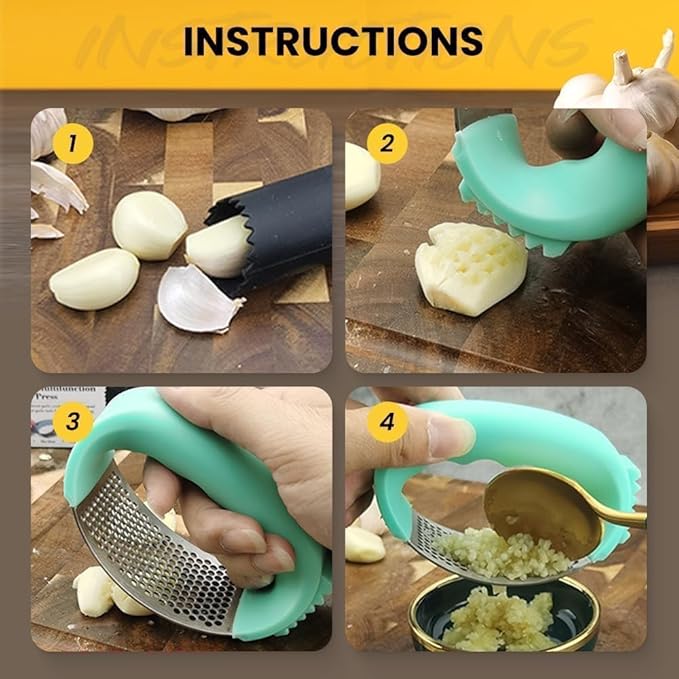 Stainless Steel Garlic Press,2025 New Upgraded Garlic Press Rocker,Garlic Crusher with Peeler and Cleaning Brush, Garlic Chopper for Crush Garlic Kitchen Gadgets, Kitchen Tools. (Black)