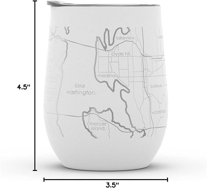 Well Told Engraved Seattle Washington Map Insulated Wine Tumbler, Etched Stainless Steel Wine Tumbler (12 oz, White) City Map Insulated Tumbler, Custom Insulated Tumbler, Outdoor Drinkware