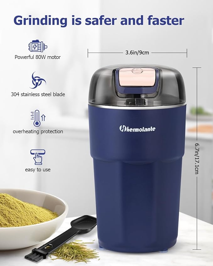 Herb Spice Grinder, One-key Electric Grinder with 304 Stainless Steel Blades and Cleaning Brush, Electric Grinders for Herb, Spices, Coffee, Nuts, Seeds,etc.