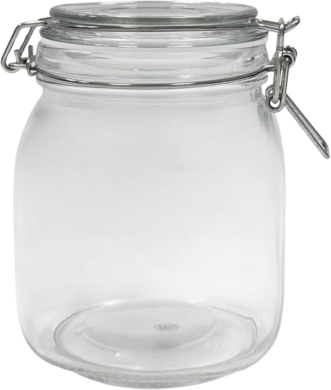 Airtight Glass Storage Jars with Clamp Lid – Food Storage Containers with Rubber Gasket Seal – Pantry & Kitchen Canisters for Dry Goods, Coffee, Sugar, Pasta – 0.4L to 2.2L Sizes (2, 34oz | 1L)