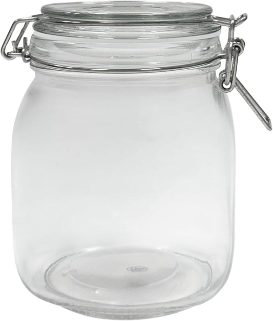 Airtight Glass Storage Jars with Clamp Lid – Food Storage Containers with Rubber Gasket Seal – Pantry & Kitchen Canisters for Dry Goods, Coffee, Sugar, Pasta – 0.4L to 2.2L Sizes (2, 34oz | 1L)