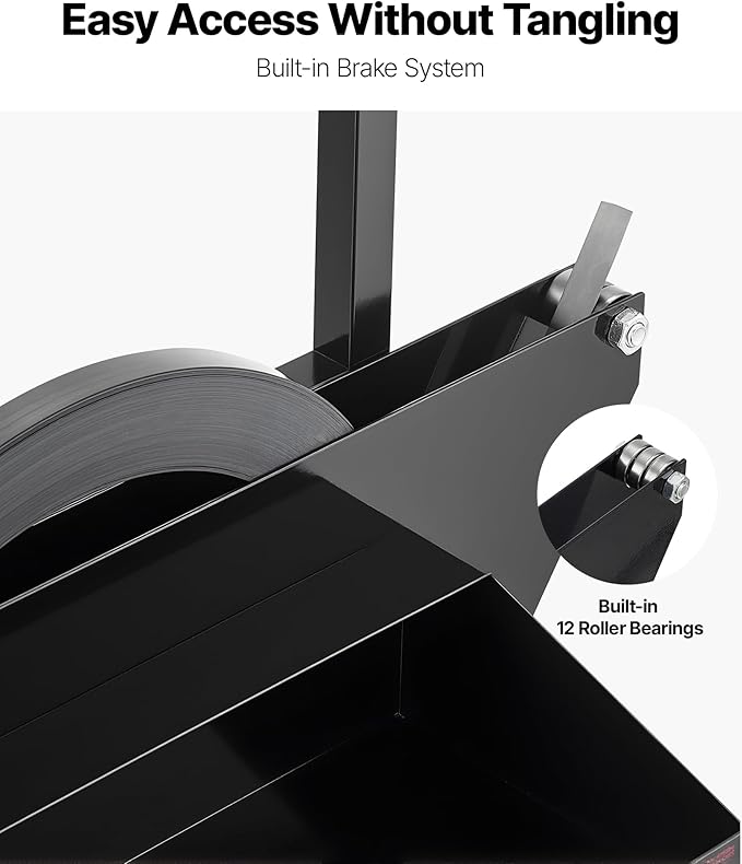 VEVOR Banding Strapping Cart, Fit for Steel Strapping Coils with 23.6 inches Core Outer Size, Heavy Duty Strapping Dispenser with Rubber Wheels, Suitable for Factory, Warehouse, Loading Area