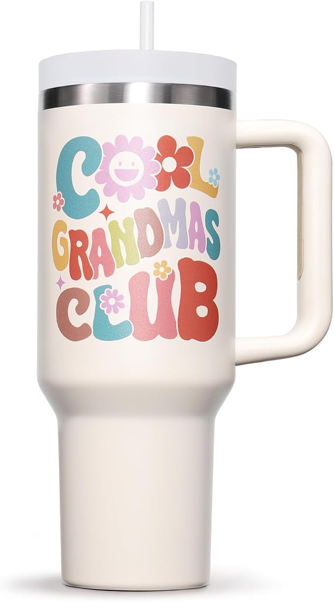 Gifts for Grandma, Christmas Gift from Granddaughter Grandchildren Grandkid, 40 OZ Tumbler Unique Grandmother Birthday Gift, Cool Grandmas Club Insulated Cup for New Nana, Grandmother, Nana, Gigi