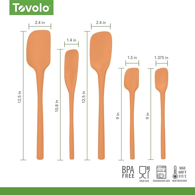 Tovolo 5-Piece Silicone Utensil Set (Apricot): Spatula, Spoonula, Jar Scraper, Mini Spatula, Mini Spoonula