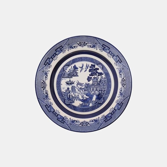 Oxford Flamingo-Blue Willow Porcelain 20 Piece Dinnerware Set Service for 4
