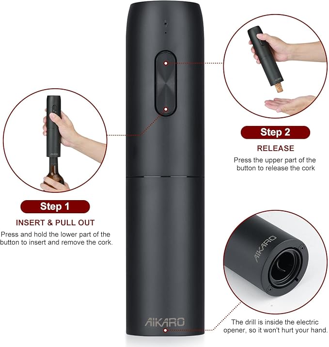 AIKARO - Electric Wine Bottle Opener Automatic Corkscrew, Rechargeable (Set C)