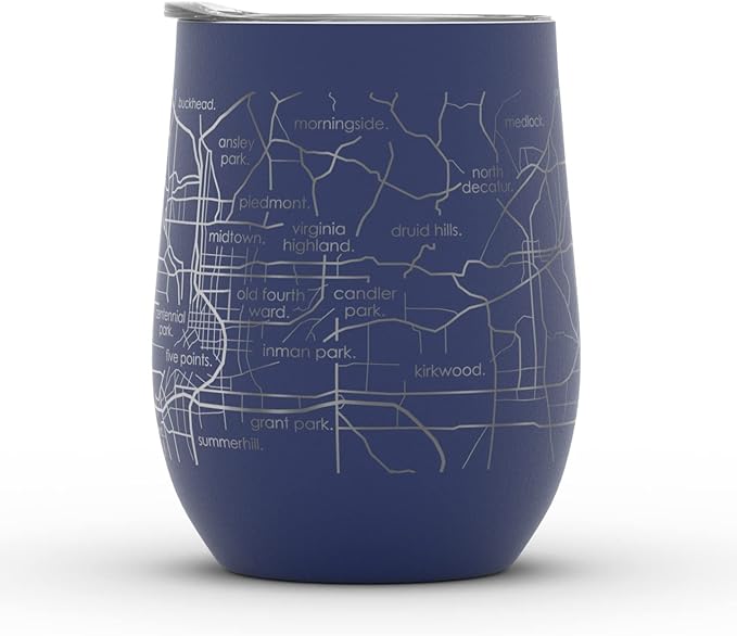 Well Told Engraved Atlanta Georgia Map Insulated Wine Tumbler, Etched Stainless Steel Cup (12 oz, Midnight Blue) City Map Insulated Tumbler, Custom Insulated Tumbler, Outdoor Drinkware