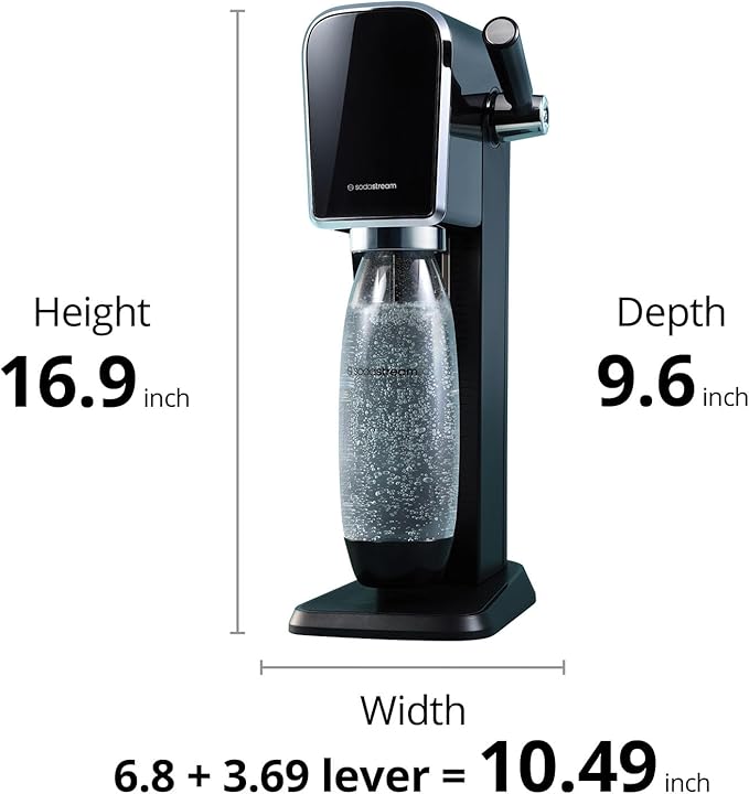 SodaStream - ART Sparkling Water Maker | VALUE BUNDLE | CQC CO2 system | Includes 2x CO2 Cylinders, 2x 32 Fl Oz Dishwasher Safe Bottles, 2x Bubly Flavor Drops | Combine with Pepsi Flavors | Black