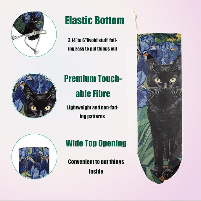 Cat Gifts Plastic Bag Holder for Kitchen Essentials, Wall Mount Grocery Bag Holder for Plastic Bags, Flower Reusable Grocery Bags Storage Dispenser for Home Kitchen, Funny Cat Gifts for Women Mom