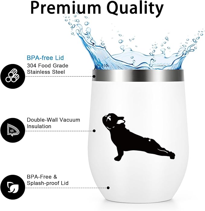 Lifecapido Dog Lover Gifts, French Bulldog Silhouette Insulated Wine Tumbler Set of 2, French Bulldog Gifts for Women Men, Christmas Birthday Gifts for Dog Mom Dad Dog Lovers (12oz, Black&White)