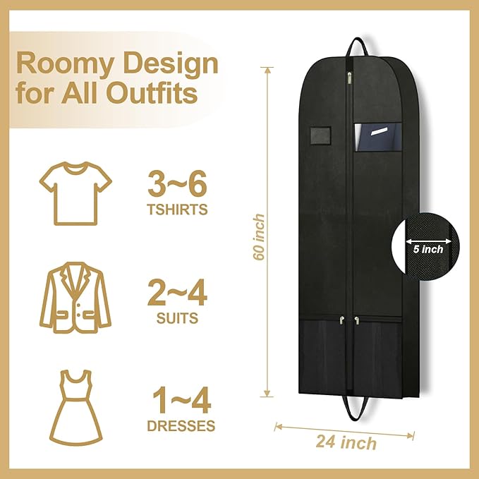 Large Heavy Duty Garment Bag for Clothing Storage, Heavy Duty Garment Bags for Travel and Hanging Clothes, Zippered Breathable Garment Bags for Long Dresses, Hanging Garment Bags for Closet Storage