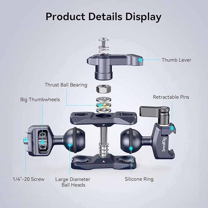 SmallRig Articulating Magic Arm with NATO Clamp and 1/4"-20 Screw (with Retractable Pins), 360 Degree Rotation, Max Load of 12 Ib Magic Arm for Field Monitor, Camera and Lights 3875