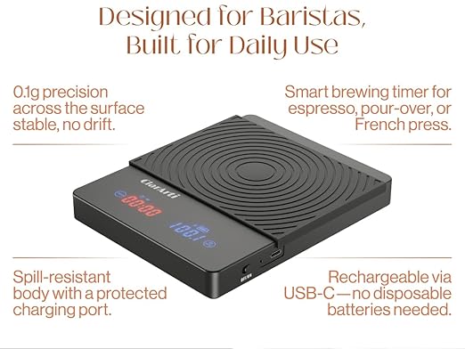 Sensitive Coffee Scale with Timer – High Accuracy Small Espresso Scale for Barista Tools, Pour Over, and Drip Coffee – Precision Espresso Scale with Timer