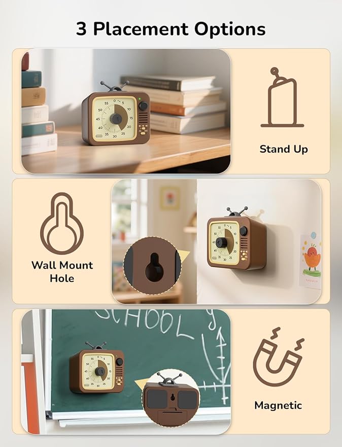 LIORQUE Visual Timer for Kids with Pause Function, 60-Minute Countdown Timers for Classroom Office Kitchen with Silent Operation, Kids Timer for Teaching